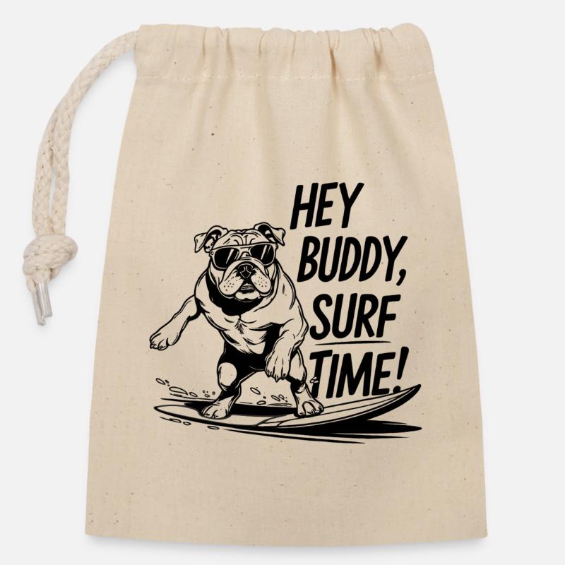 Surf, Surf - Sac cadeau en coton avec cordon (14 x 20 cm) - nature