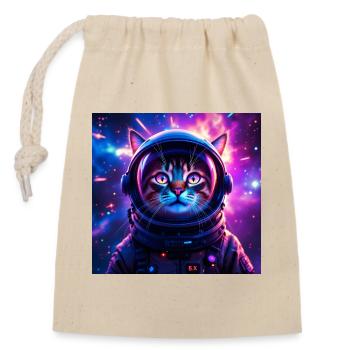 Chat de l’espace - Sac cadeau en coton avec cordon (14 x 20 cm) - nature - Devant