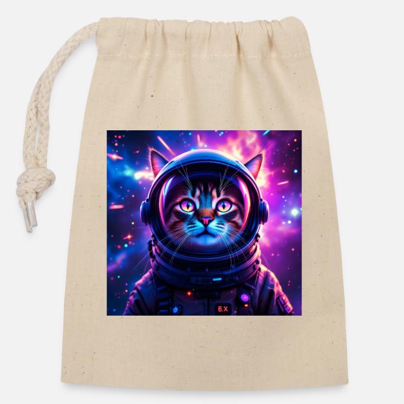 Space Cat - Closable cotton gift bag (14x20cm) - nature