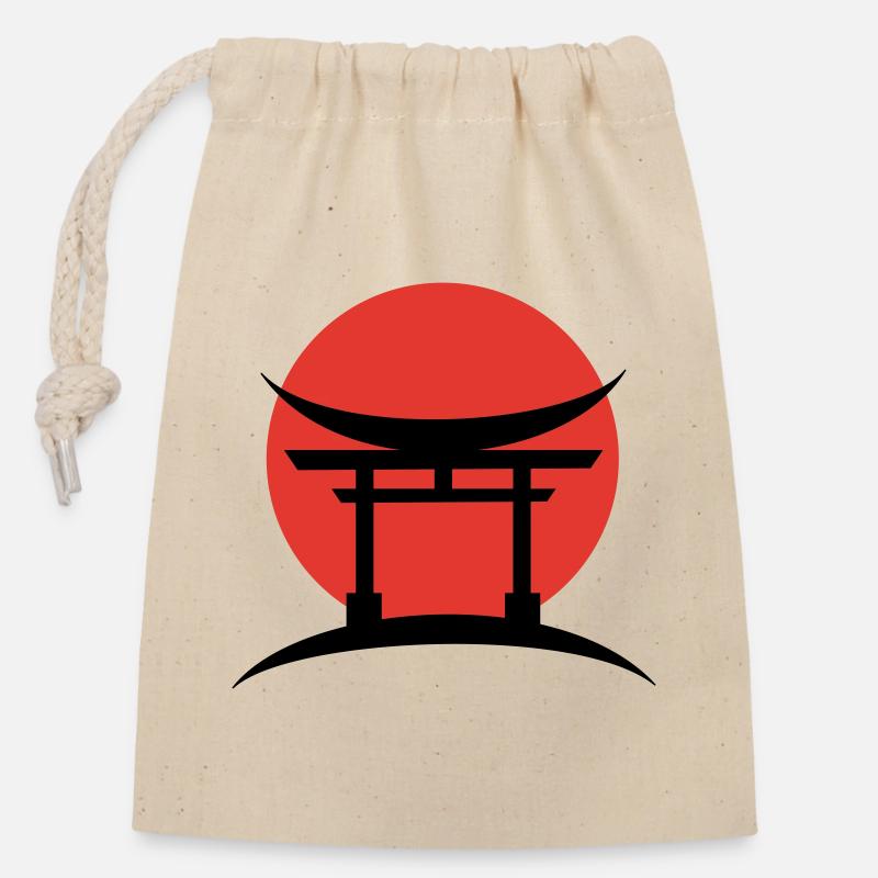 Abstract Gradient Japanese Torii - Closable cotton gift bag (14x20cm) - nature
