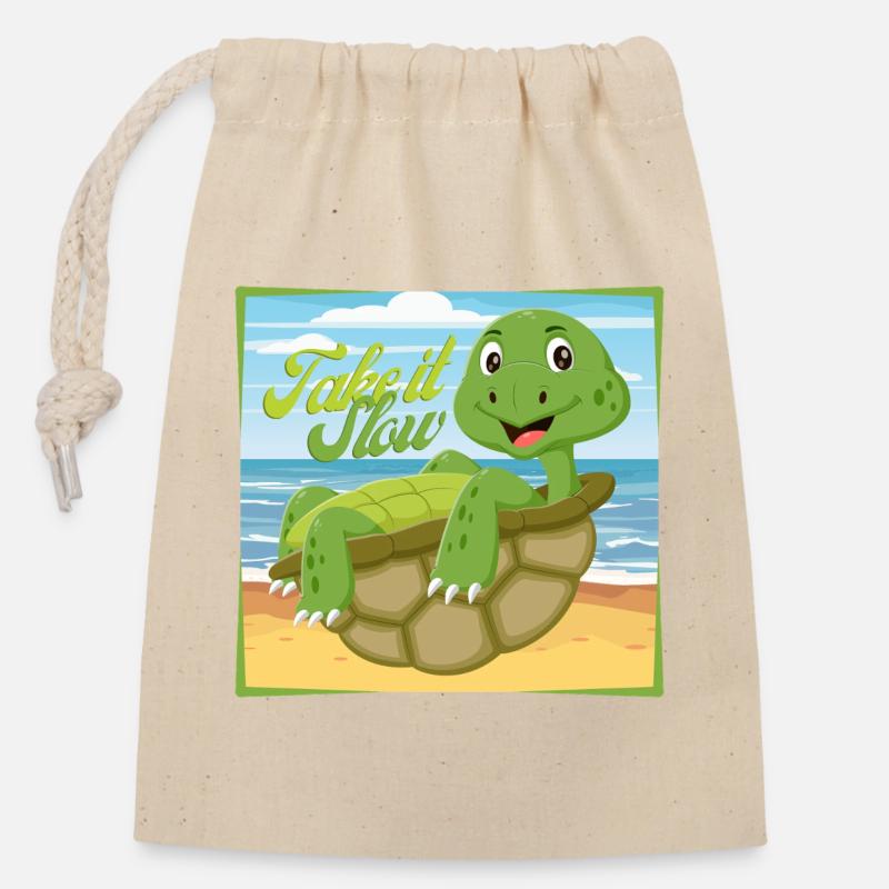 Take it Slow – Chill Turtle - Closable cotton gift bag (14x20cm) - nature