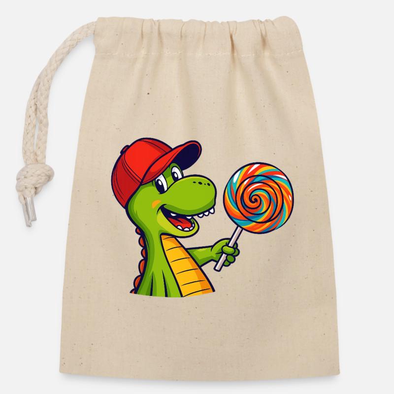 Bunter_Dinosaur_mit_Lutscher - Closable cotton gift bag (14x20cm) - nature