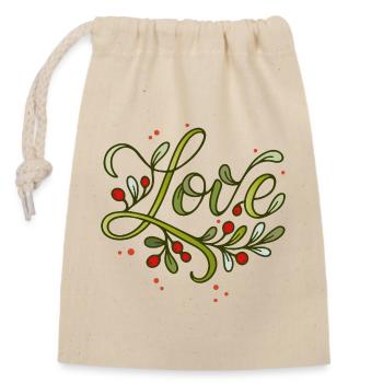 Love lettering with red berry branches - Closable cotton gift bag (14x20cm) - nature - Front