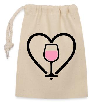 Heart + Rosé Wine – Rosé Lover - Closable cotton gift bag (14x20cm) - nature - Front