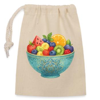 Fruit aquarelle dans le bol de fruits de mandala Fruits sains - Sac cadeau en coton avec cordon (14 x 20 cm) - nature - Devant