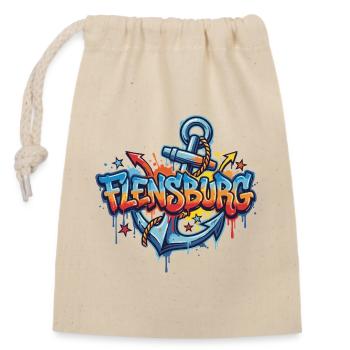 Flensburg Graffiti mit Anker - Verschließbarer Geschenkbeutel aus Baumwolle (14x20cm) - Natur - Vorne