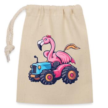 Flamingo Tractor Farmer - Sac cadeau en coton avec cordon (14 x 20 cm) - nature - Devant