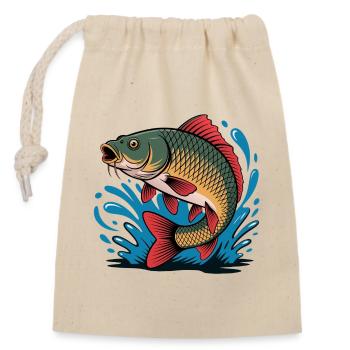 Jumping Carp - Closable cotton gift bag (14x20cm) - nature - Front