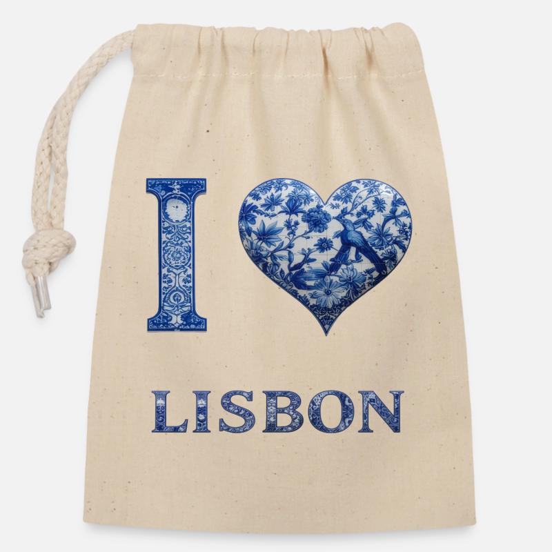 Lisbonne – Architecture en bleu - Sac cadeau en coton avec cordon (14 x 20 cm) - nature