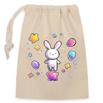Vol stellaire du lapin pastel - Sac cadeau en coton avec cordon (14 x 20 cm) - nature - Devant
