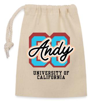 Andy Retro Varsity Emblem - Closable cotton gift bag (14x20cm) - nature - Front