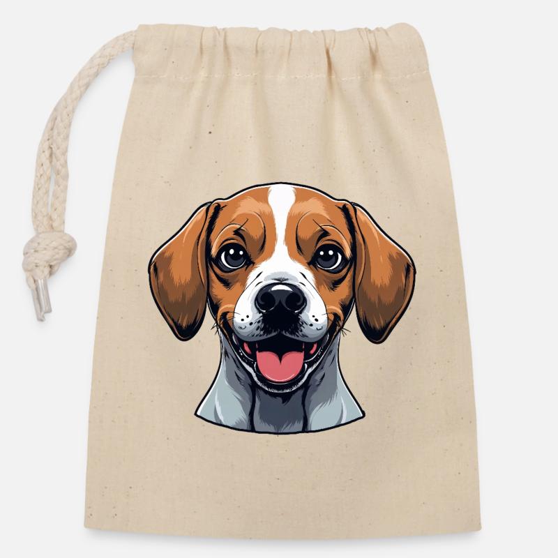 Beagle-Porträt: Fröhliches Hunde-Design - Verschließbarer Geschenkbeutel aus Baumwolle (14x20cm) - Natur