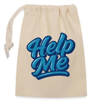 Hilfe Me Blau Script Logo - Verschließbarer Geschenkbeutel aus Baumwolle (14x20cm) - Natur - Vorne