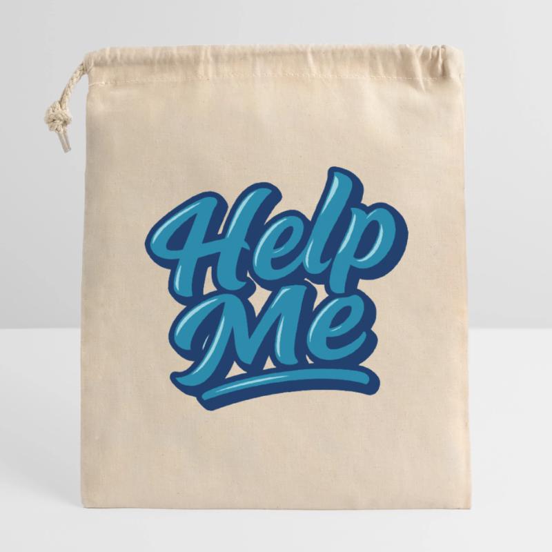 Help Me Blue Script Logo Sac cadeau en coton avec cordon (14 x 20 cm)