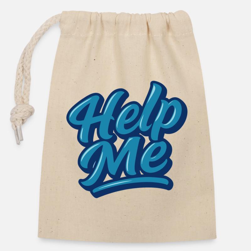 Help Me Blue Script Logo - Closable cotton gift bag (14x20cm) - nature