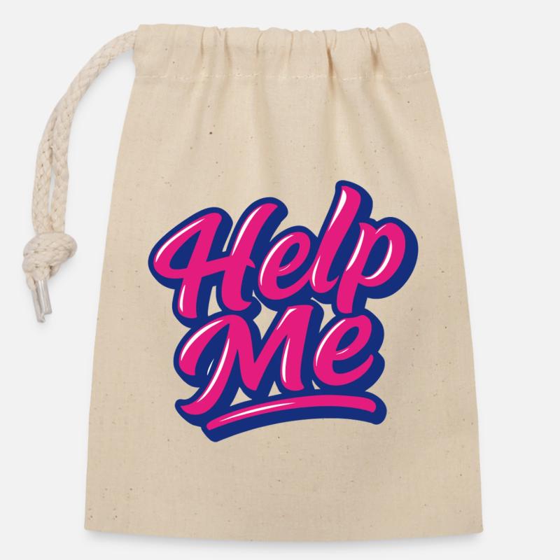 Help Me Neon Script - Closable cotton gift bag (14x20cm) - nature