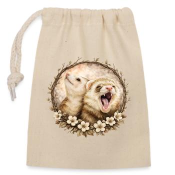 Furets dans le cercle des fleurs - Sac cadeau en coton avec cordon (14 x 20 cm) - nature - Devant