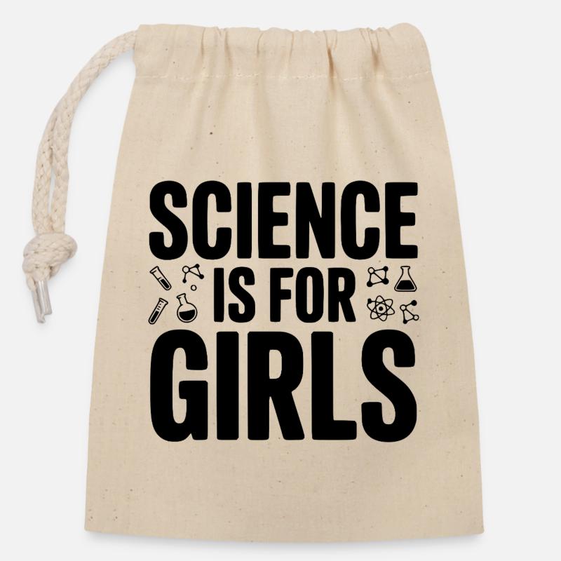 La science, c’est pour les filles - Sac cadeau en coton avec cordon (14 x 20 cm) - nature
