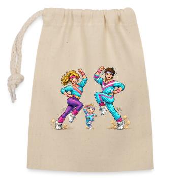 Retro-Aerobic-Familie in Bewegung  - Verschließbarer Geschenkbeutel aus Baumwolle (14x20cm) - Natur - Vorne