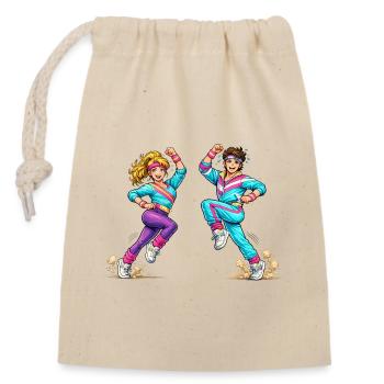 Retro-Aerobic-Paar in Bewegung   - Verschließbarer Geschenkbeutel aus Baumwolle (14x20cm) - Natur - Vorne