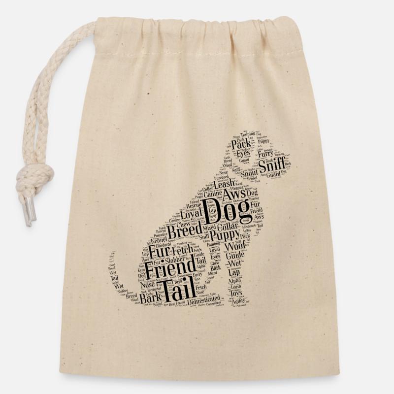 Nuage de chien - Sac cadeau en coton avec cordon (14 x 20 cm) - nature