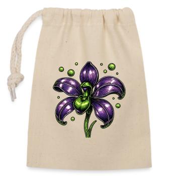 Lila Orchidee Blume Botanik - Verschließbarer Geschenkbeutel aus Baumwolle (14x20cm) - Natur - Vorne
