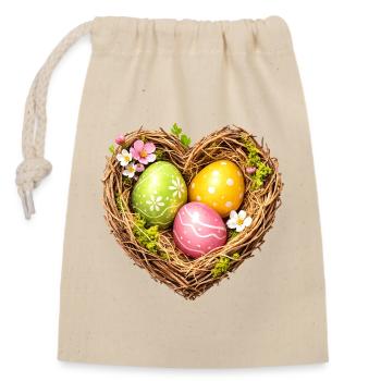 Panier de Pâques en forme de cœur avec des œufs - Sac cadeau en coton avec cordon (14 x 20 cm) - nature - Devant