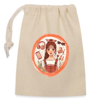 Teenager and her lifestyle - Closable cotton gift bag (14x20cm) - nature - Front