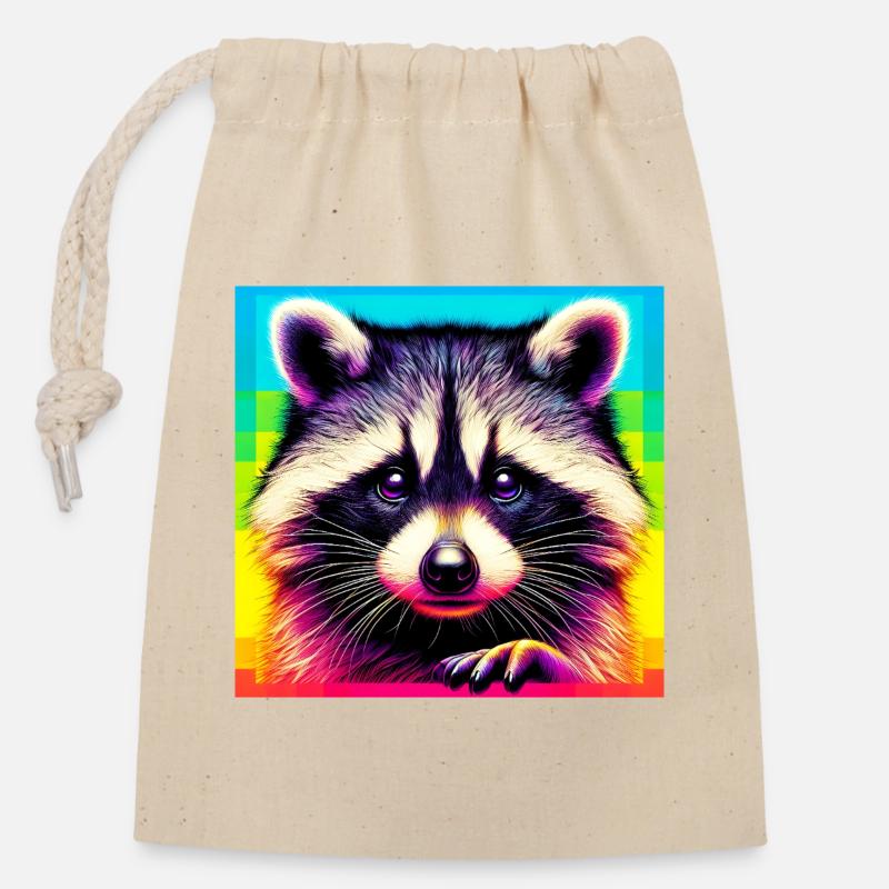 Raton laveur - Sac cadeau en coton avec cordon (14 x 20 cm) - nature