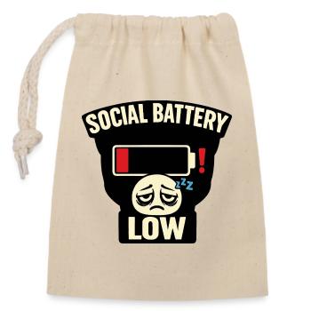 Social Battery Low Tee – Hilarious Introvert Humor - Sac cadeau en coton avec cordon (14 x 20 cm) - nature - Devant
