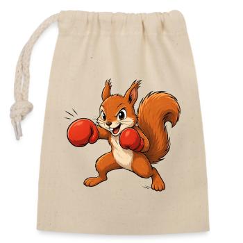 Boxendes Eichhörnchen Cartoon Spaß Motiv  - Verschließbarer Geschenkbeutel aus Baumwolle (14x20cm) - Natur - Vorne