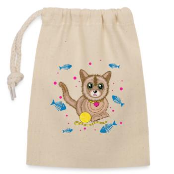 Kawaii Kitten and Yarn Ball - Closable cotton gift bag (14x20cm) - nature - Front