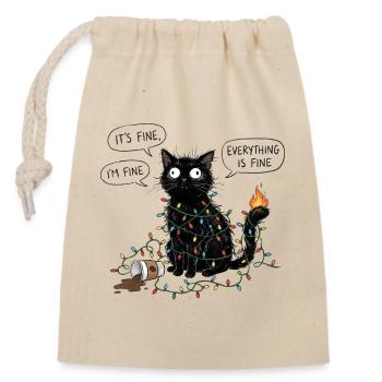 Black Cat Wrapped in Lights - Closable cotton gift bag (14x20cm) - nature - Front