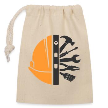Bauhelm & Werkzeug – Handwerker Logo - Verschließbarer Geschenkbeutel aus Baumwolle (14x20cm) - Natur - Vorne