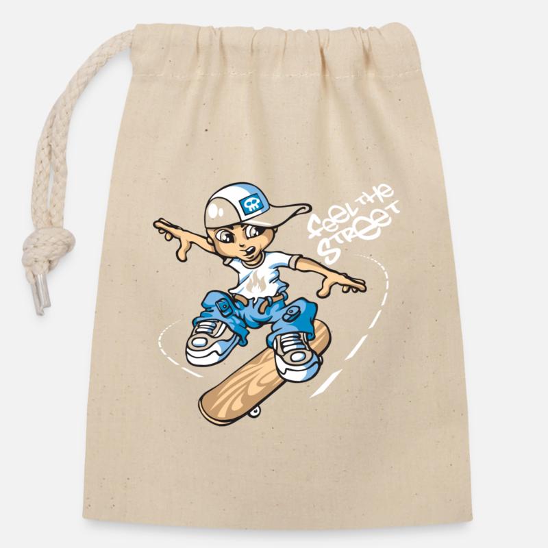 Garçon de patineur - Sac cadeau en coton avec cordon (14 x 20 cm) - nature