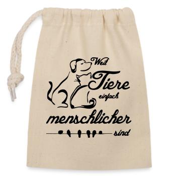 Tiere Menschen Tierfreund Tierschutz Geschenk - Verschließbarer Geschenkbeutel aus Baumwolle (14x20cm) - Natur - Vorne