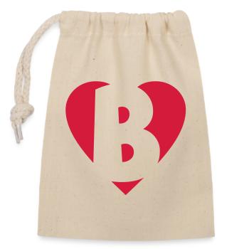 Herz B - I love B - Buchstabe B - Verschließbarer Geschenkbeutel aus Baumwolle (14x20cm) - Natur - Vorne