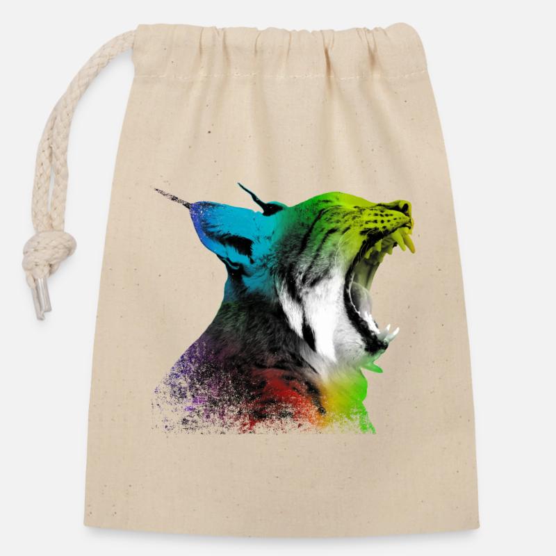Gähnender Luchs - Verschließbarer Geschenkbeutel aus Baumwolle (14x20cm) - Natur