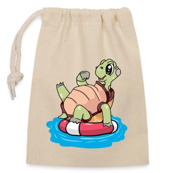 Schildkröte Seenot Schwimmring Ahoi Kind - Verschließbarer Geschenkbeutel aus Baumwolle (14x20cm) - Natur - Vorne
