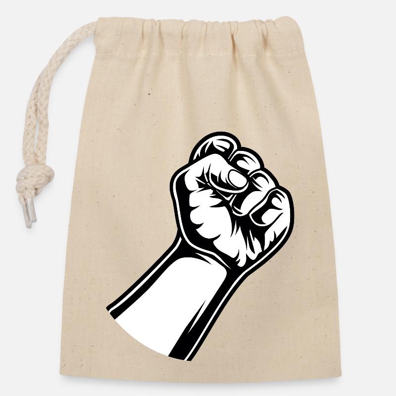 Poing levé - Sac cadeau en coton avec cordon (14 x 20 cm) - nature