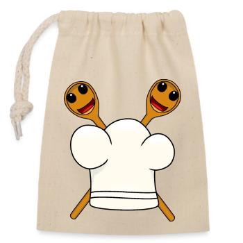 Chef chapeau cuillère en bois - Sac cadeau en coton avec cordon (14 x 20 cm) - nature - Devant