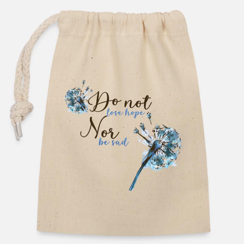 Motifs avec lilas et slogan positif - Sac cadeau en coton avec cordon (14 x 20 cm) - nature