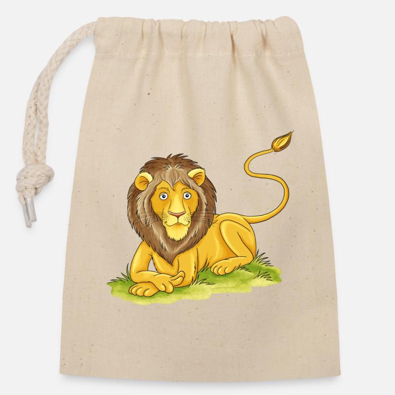 casual lion - Closable cotton gift bag (14x20cm) - nature