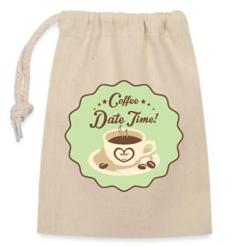 Coffe Date Time - Closable cotton gift bag (14x20cm) - nature - Front
