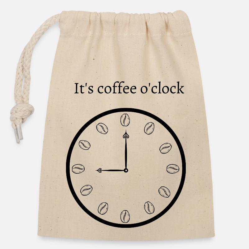 C’est l’heure du café - Sac cadeau en coton avec cordon (14 x 20 cm) - nature