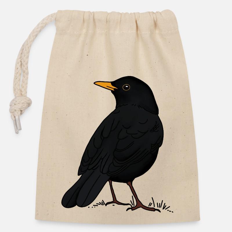 Amsel - Verschließbarer Geschenkbeutel aus Baumwolle (14x20cm) - Natur