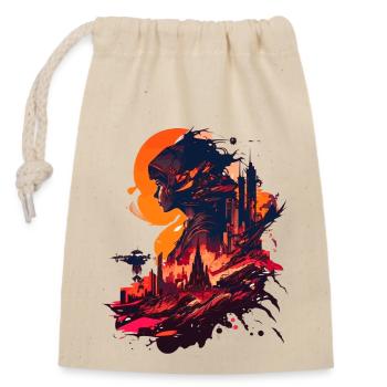 On an alien planet is a space station - Closable cotton gift bag (14x20cm) - nature - Front