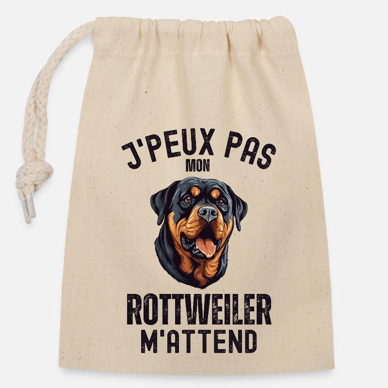 Rottweiler - Sac cadeau en coton avec cordon (14 x 20 cm) - nature