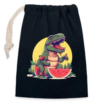 Dino T-Rex with melon and strawberry - Sunset Design - Closable cotton gift bag (14x20cm) - navy - Front