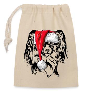 Santa Papillon Weihnachten Nikolaus Hunde Wilsigns - Verschließbarer Geschenkbeutel aus Baumwolle (14x20cm) - Natur - Vorne